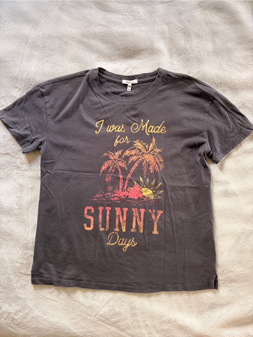 Maurices Dark Grey Short Sleeve Sunny Graphic Tee with Red and Yellow Print